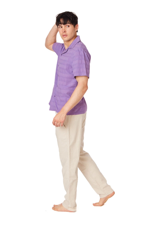 Textured Short Sleeve Men's Button Down Shirt PURPLE-Shirt-Hawk's Bay-S-PURPLE-Urbanheer