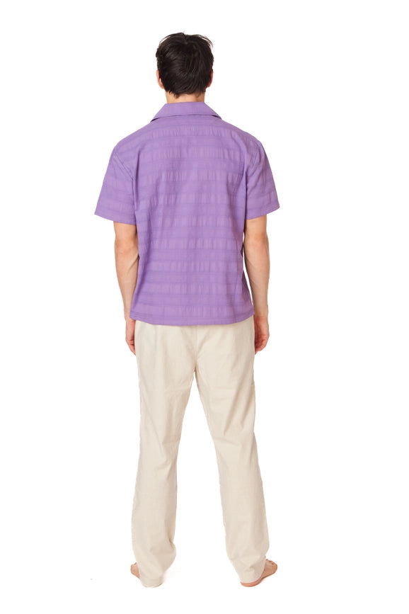 Textured Short Sleeve Men's Button Down Shirt PURPLE-Shirt-Hawk's Bay-S-PURPLE-Urbanheer