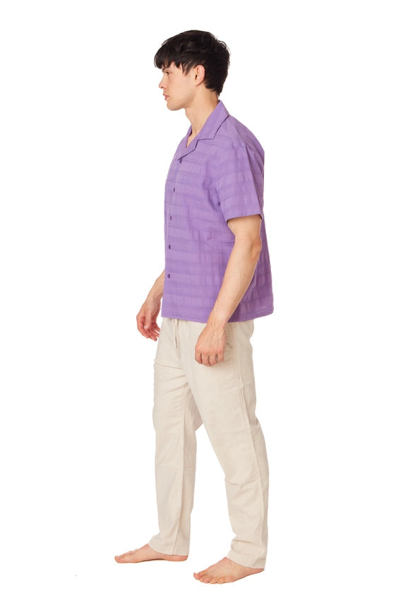 Textured Short Sleeve Men's Button Down Shirt PURPLE-Shirt-Hawk's Bay-S-PURPLE-Urbanheer