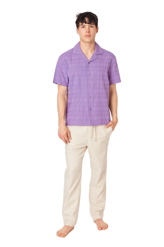 Textured Short Sleeve Men's Button Down Shirt PURPLE-Shirt-Hawk's Bay-S-PURPLE-Urbanheer