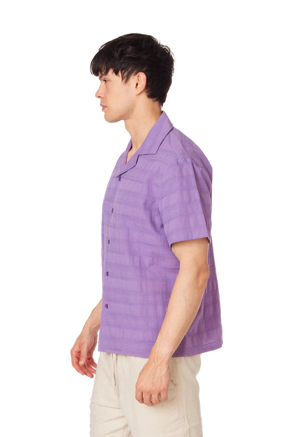 Textured Short Sleeve Men's Button Down Shirt PURPLE-Shirt-Hawk's Bay-S-PURPLE-Urbanheer