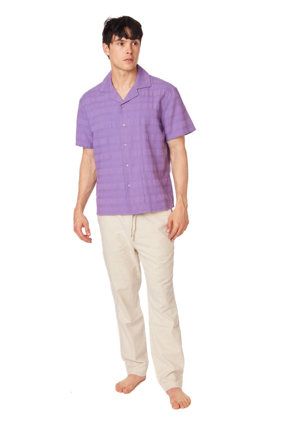 Textured Short Sleeve Men's Button Down Shirt PURPLE-Shirt-Hawk's Bay-S-PURPLE-Urbanheer