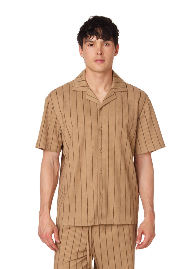 Textured Short Sleeve Men's Shirt BROWN-Shirt-Hawk's Bay-S-Urbanheer