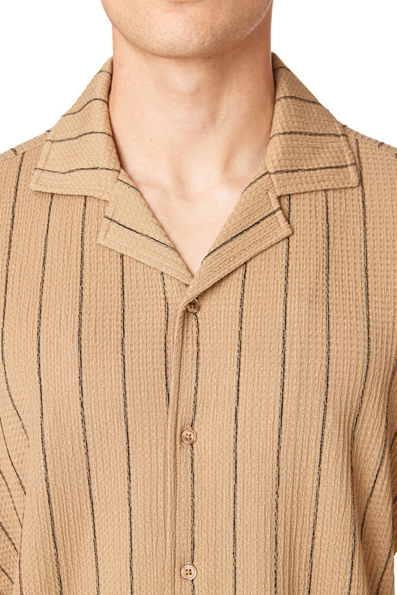 Textured Short Sleeve Men's Shirt BROWN-Shirt-Hawk's Bay-S-Urbanheer