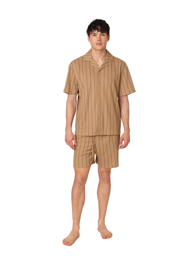 Textured Short Sleeve Men's Shirt BROWN-Shirt-Hawk's Bay-S-Urbanheer