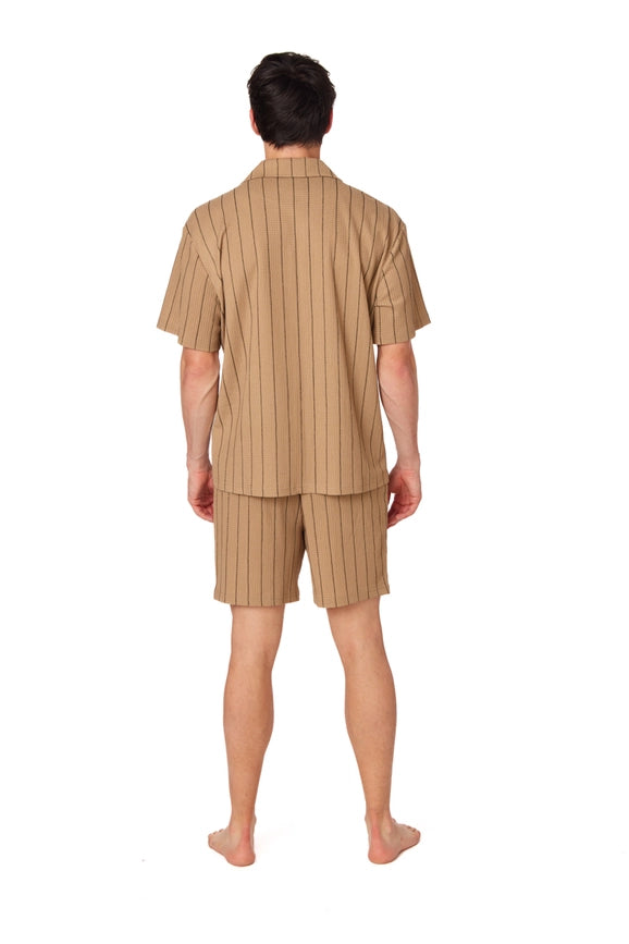 Textured Short Sleeve Men's Shirt BROWN-Shirt-Hawk's Bay-S-Urbanheer