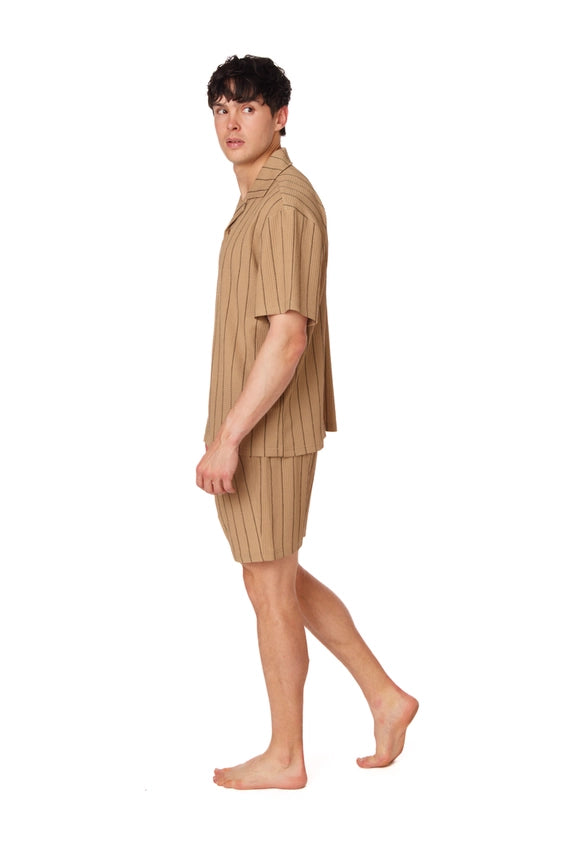 Textured Short Sleeve Men's Shirt BROWN-Shirt-Hawk's Bay-S-Urbanheer