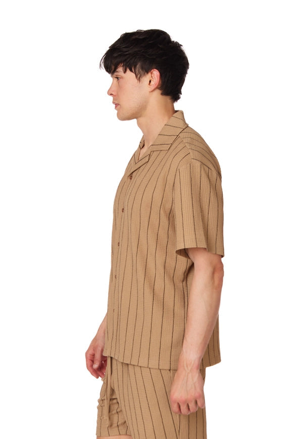 Textured Short Sleeve Men's Shirt BROWN-Shirt-Hawk's Bay-S-Urbanheer