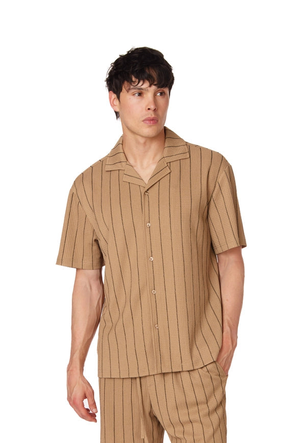 Textured Short Sleeve Men's Shirt BROWN-Shirt-Hawk's Bay-S-Urbanheer