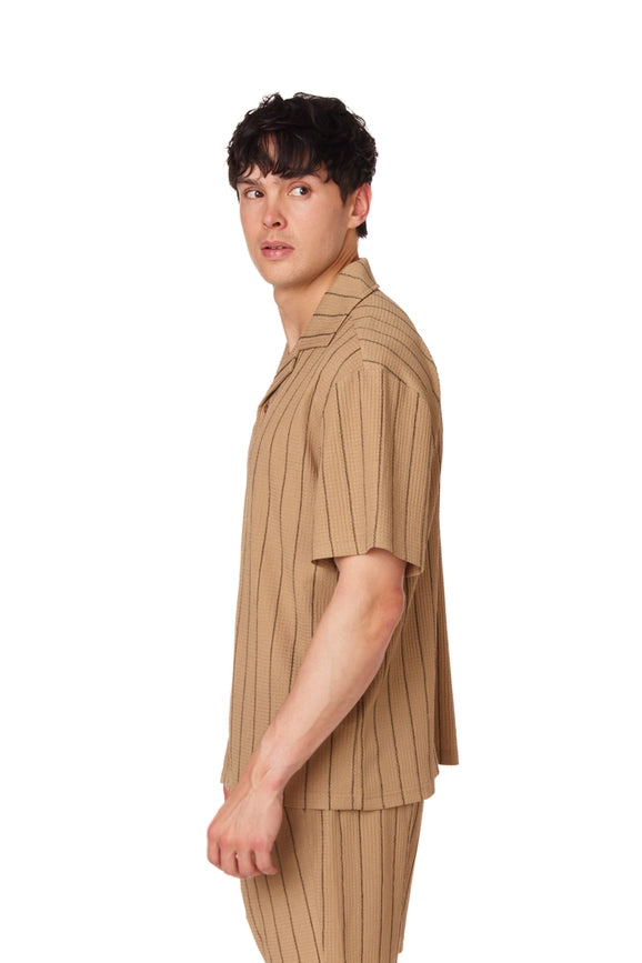 Textured Short Sleeve Men's Shirt BROWN-Shirt-Hawk's Bay-S-Urbanheer