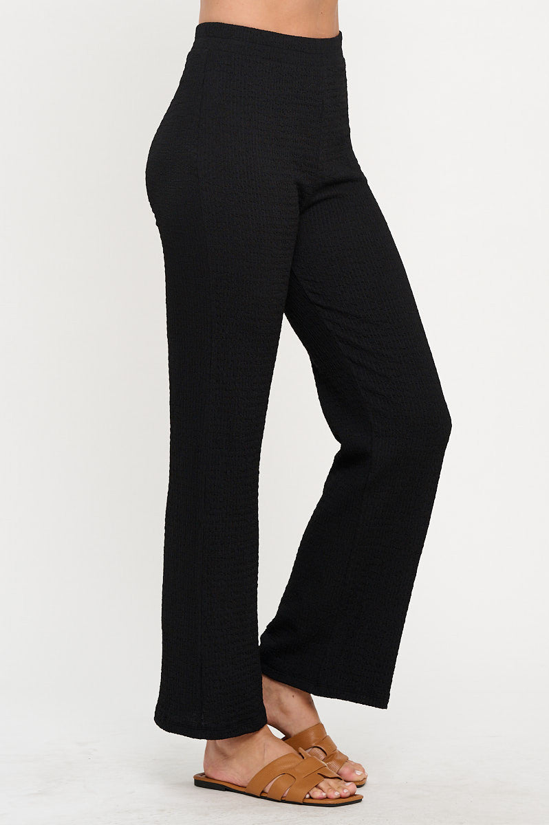 Textured Straight Leg Pants with Elastic Waistband-Pants-Reneecollection-Small-BLACK-Urbanheer