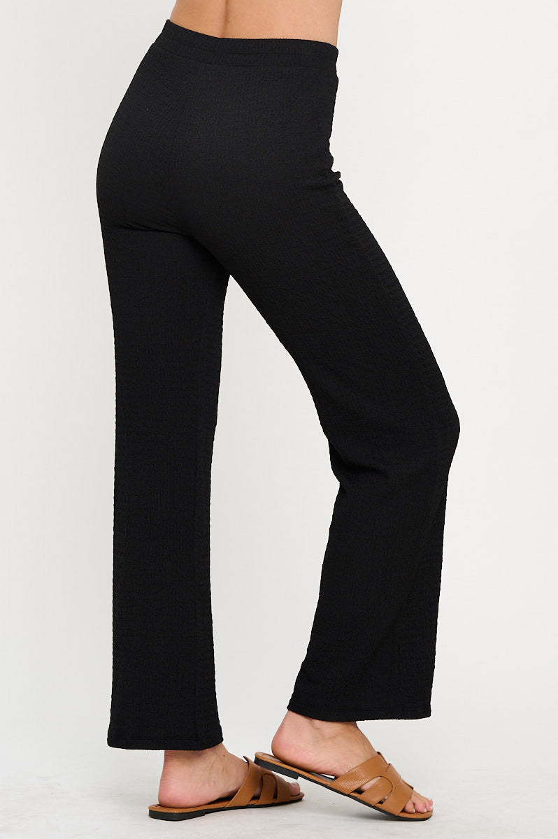 Textured Straight Leg Pants with Elastic Waistband-Pants-Reneecollection-Small-BLACK-Urbanheer