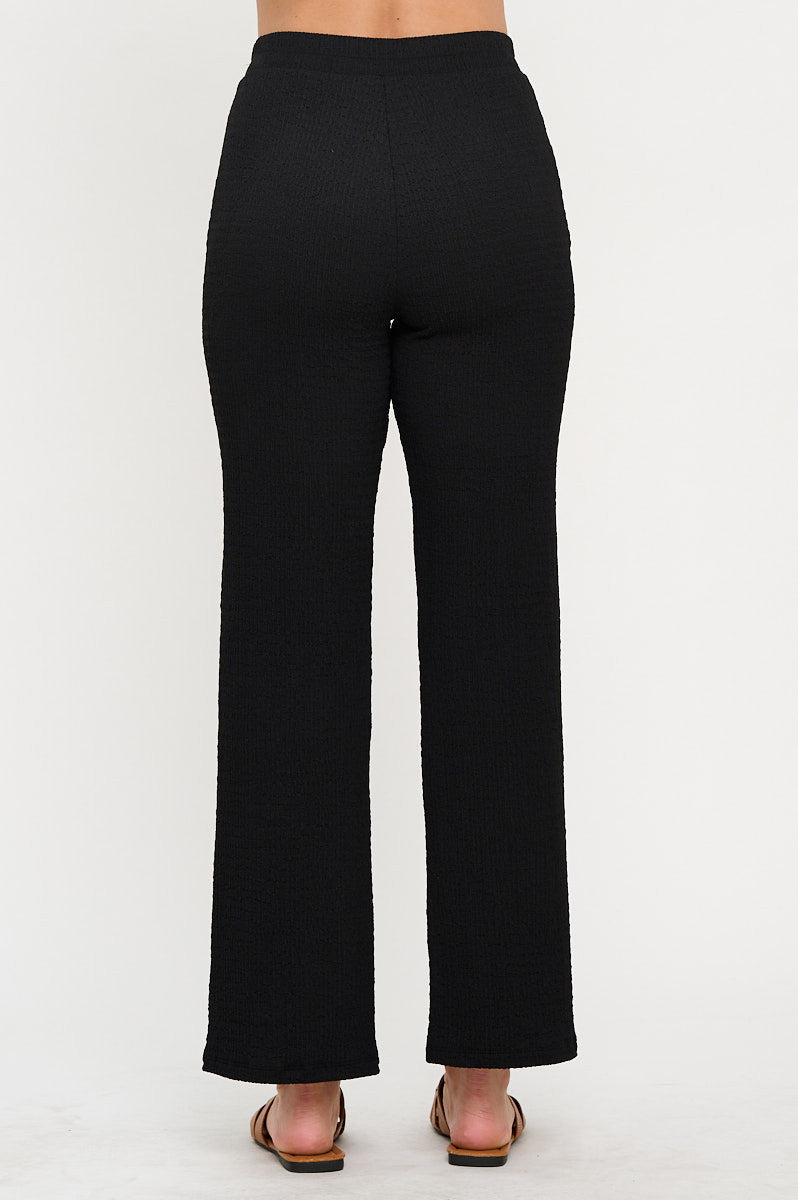 Textured Straight Leg Pants with Elastic Waistband-Pants-Reneecollection-Small-BLACK-Urbanheer