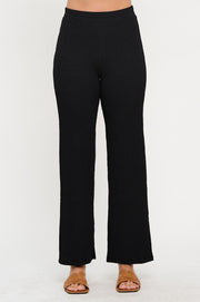 Textured Straight Leg Pants with Elastic Waistband-Pants-Reneecollection-Small-BLACK-Urbanheer