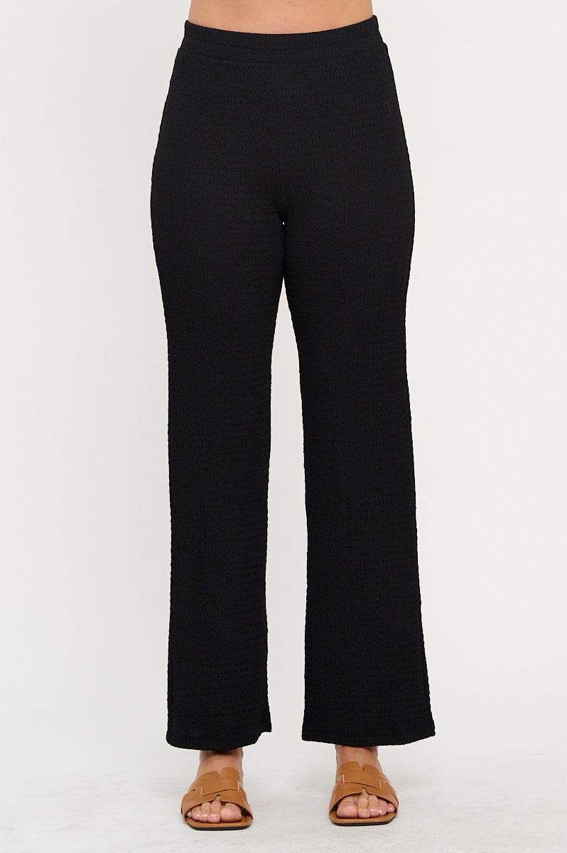 Textured Straight Leg Pants with Elastic Waistband-Pants-Reneecollection-Small-BLACK-Urbanheer