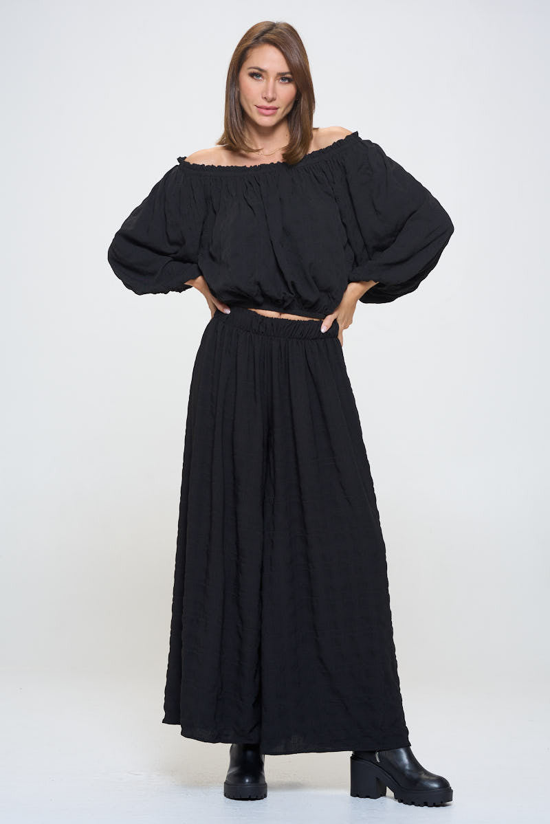 Textured Wide Leg Pants with Elastic Waistband-New Arrival-Reneecollection-Small-BLACK-Urbanheer