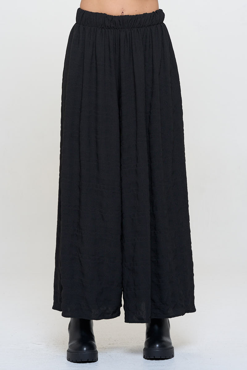 Textured Wide Leg Pants with Elastic Waistband-New Arrival-Reneecollection-Small-BLACK-Urbanheer