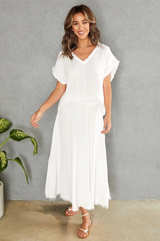 Textured Woven Top With Raw Edge Wht-TOP-VENTI6-S-Urbanheer