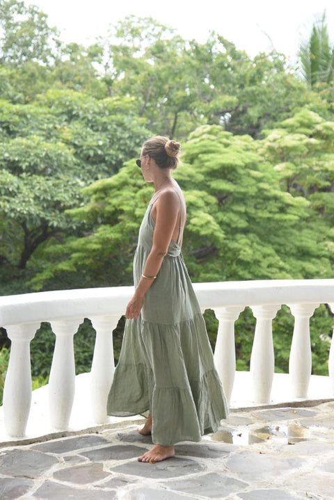 The Alma Dress // Sage-Dress-Beachwood-Bust: 36" (46" back elastic stretched) Length: 56" (with straps tied)-Urbanheer