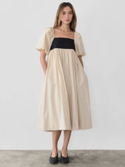 The Amias Dress | Flair Puff-Sleeve Midi Dress-Dress-MOD REF-S-BEIGE-Urbanheer