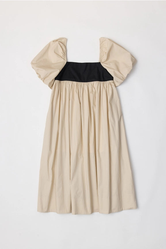 The Amias Dress | Flair Puff-Sleeve Midi Dress-Dress-MOD REF-S-BEIGE-Urbanheer