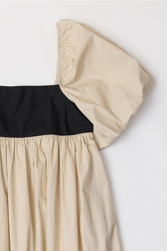 The Amias Dress | Flair Puff-Sleeve Midi Dress-Dress-MOD REF-S-BEIGE-Urbanheer