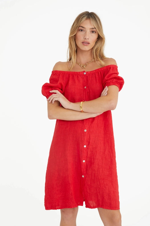 The Antibes Linen Dress In Rouge-Dress-Marché-* Bust 37" Waist 38" Length 35"-Urbanheer