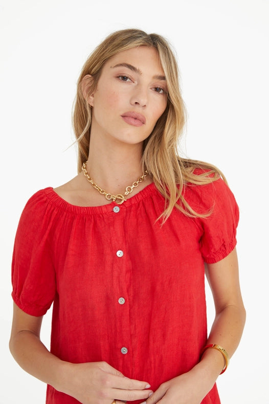 The Antibes Linen Dress in Rouge