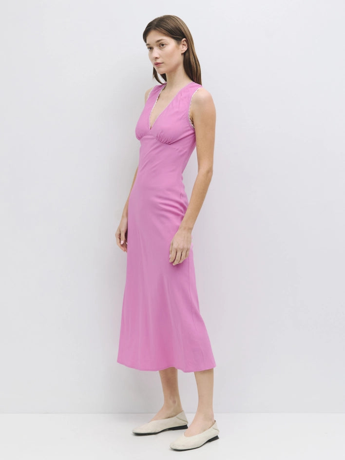 The Arielle Dress | Lace Trimmed Midi Dress PINK-Dress-All Row-S-PINK-Urbanheer