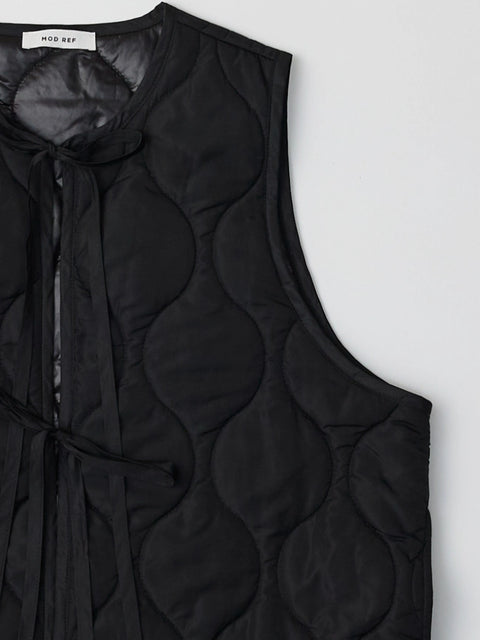 The Astrid Vest | Front Tie Puffer Vest BLACK-Vest-MOD REF-S-BLACK-Urbanheer