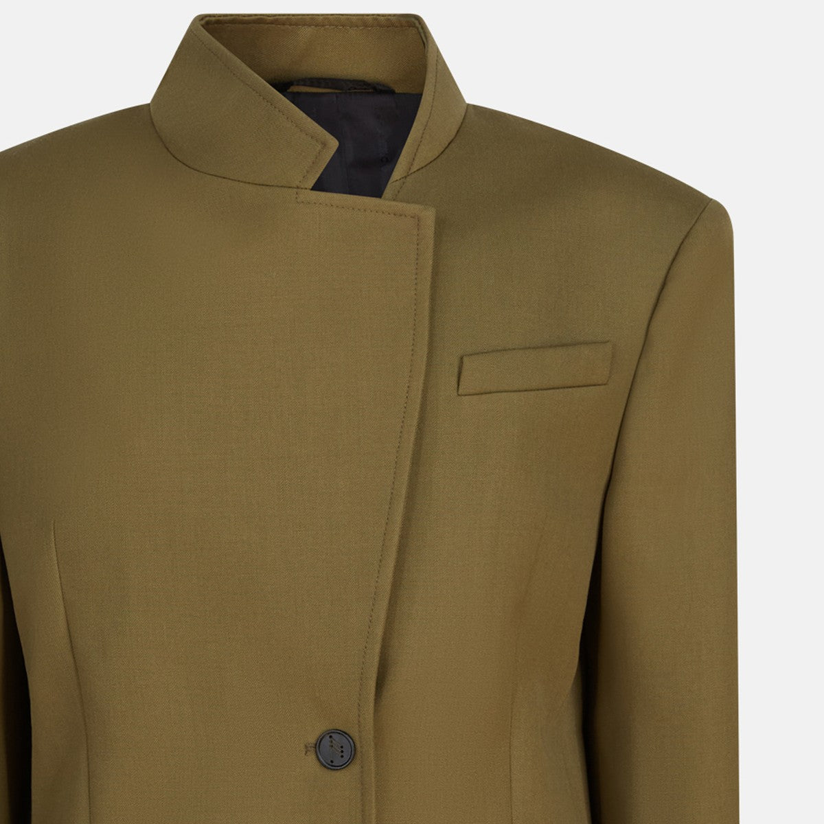 The Attico Asymmetric military green wool jacket