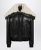The Attico Black leather bomber jacket with shearling collar