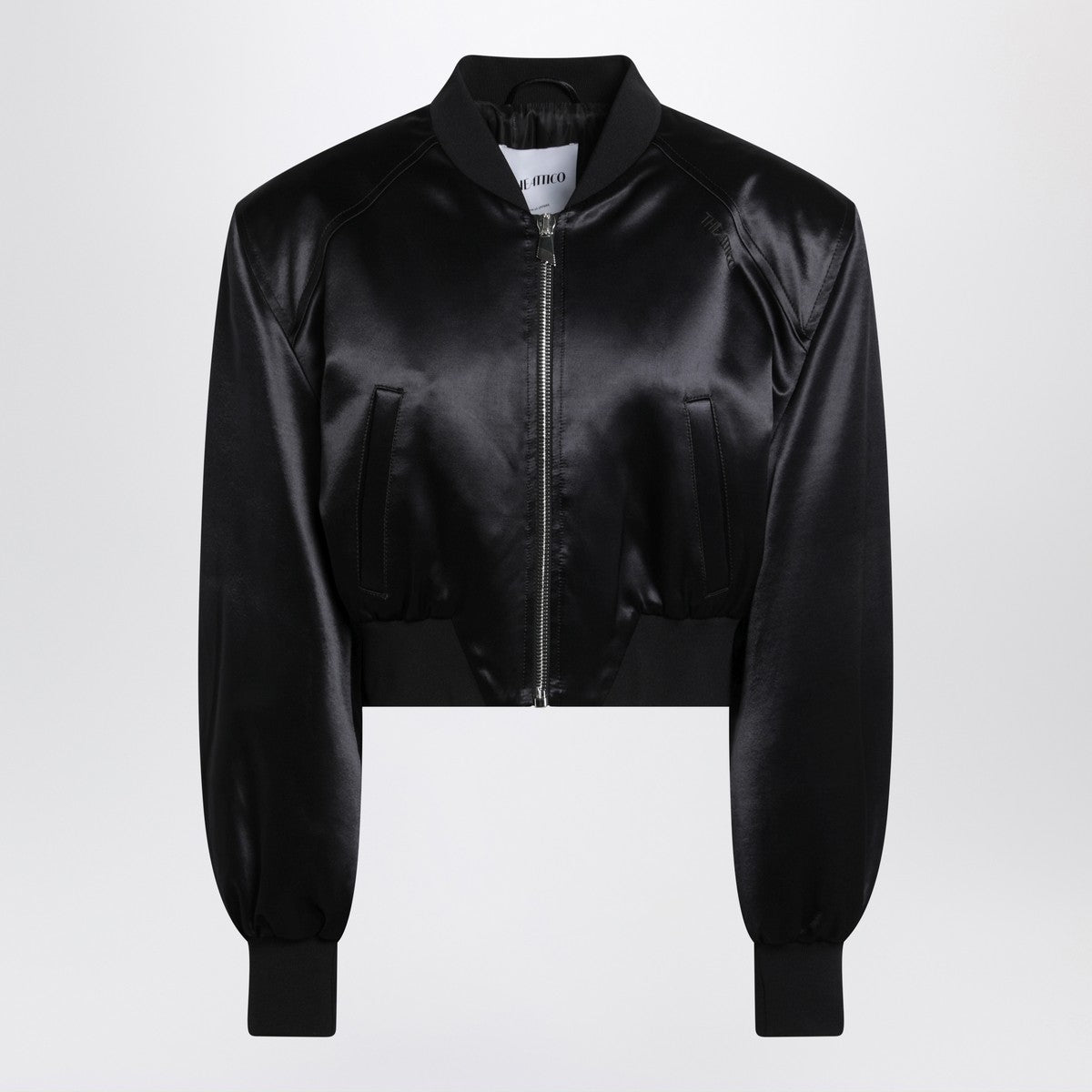 The Attico Black shiny cropped bomber