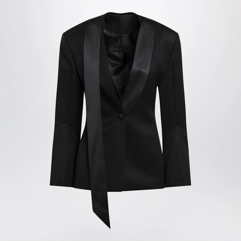 The Attico Black virgin wool tuxedo jacket with satin lapels