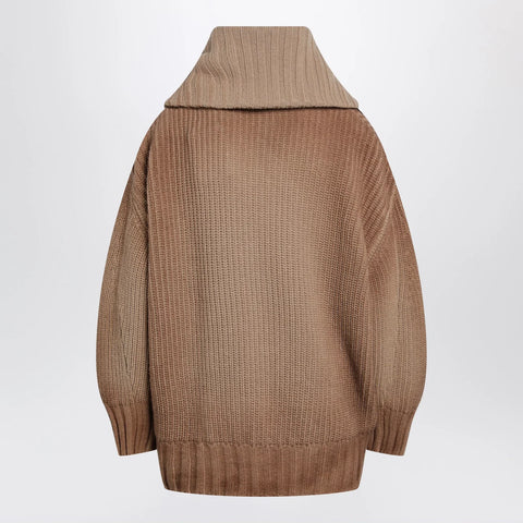 The Attico Camel wool and cashmere sweater with asymmetric zip