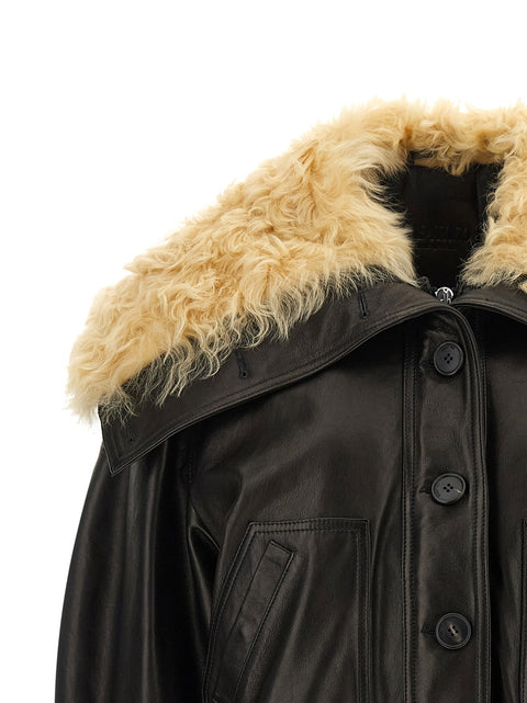 The Attico Shearling Neck Bomber Jacket