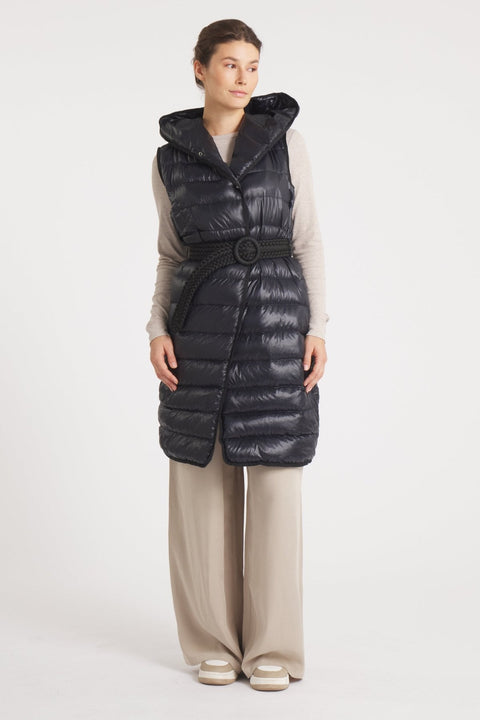 The Camden | Long Hooded Down Vest | Midnight Black