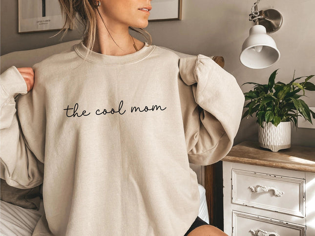 The Cool Mom Crewneck Sweatshirt Minimalist Sweater For Mom-Sweatshirt-P E T I T R U E-S-Sand-Urbanheer