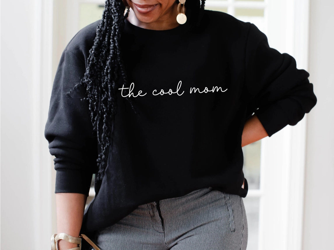 The Cool Mom Crewneck Sweatshirt Minimalist Sweater For Mom-Sweatshirt-P E T I T R U E-S-black-Urbanheer