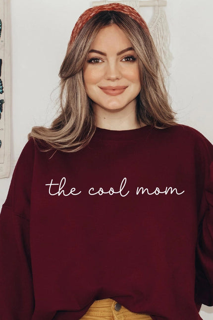 The Cool Mom Crewneck Sweatshirt Minimalist Sweater For Mom-Sweatshirt-P E T I T R U E-S-maroon-Urbanheer