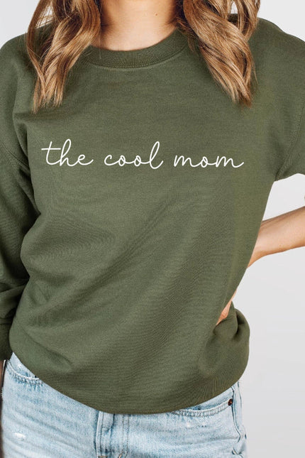 The Cool Mom Crewneck Sweatshirt Minimalist Sweater For Mom-Sweatshirt-P E T I T R U E-S-military green-Urbanheer