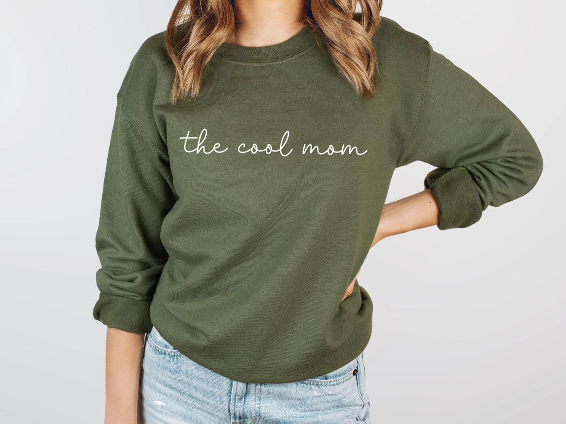 The Cool Mom Crewneck Sweatshirt Minimalist Sweater For Mom-Sweatshirt-P E T I T R U E-S-military green-Urbanheer