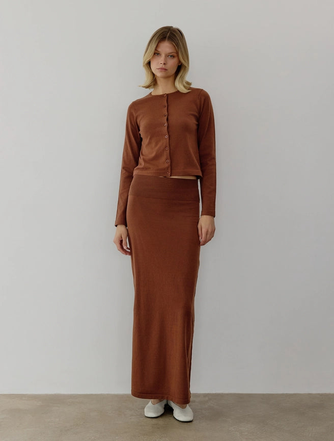 The Dane Skirt | Knit Maxi Skirt-Skirts-MOD REF-S-BROWN-Urbanheer