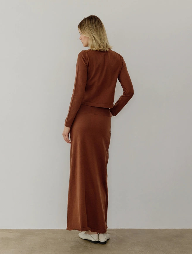 The Dane Skirt | Knit Maxi Skirt-Skirts-MOD REF-S-BROWN-Urbanheer