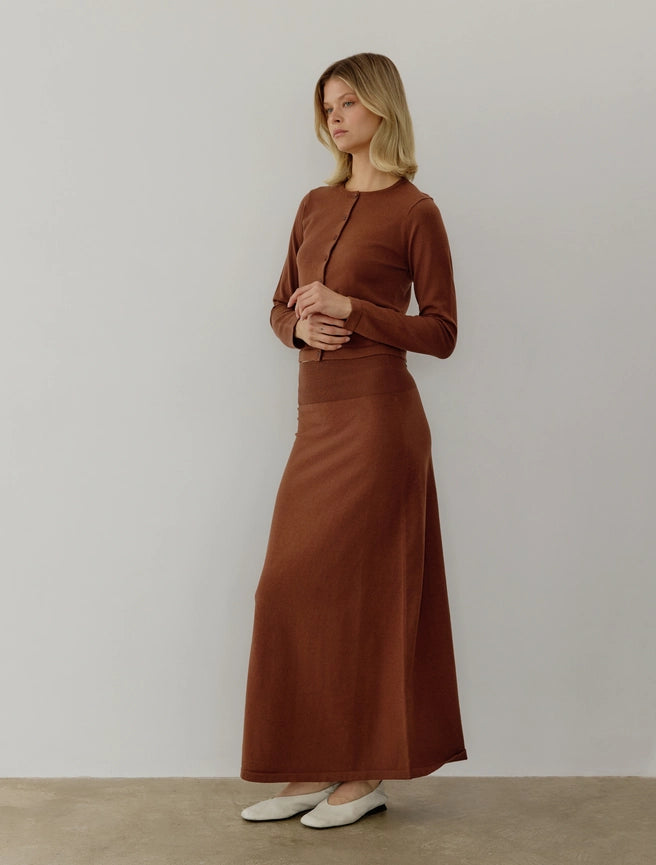The Dane Skirt | Knit Maxi Skirt-Skirts-MOD REF-S-BROWN-Urbanheer