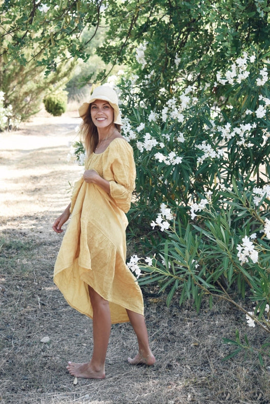 The Deia Dress // Sunflower-Dress-Beachwood-100% Linen-Urbanheer