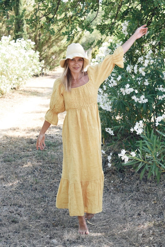 The Deia Dress // Sunflower-Dress-Beachwood-100% Linen-Urbanheer