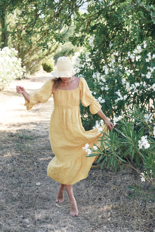 The Deia Dress // Sunflower-Dress-Beachwood-100% Linen-Urbanheer