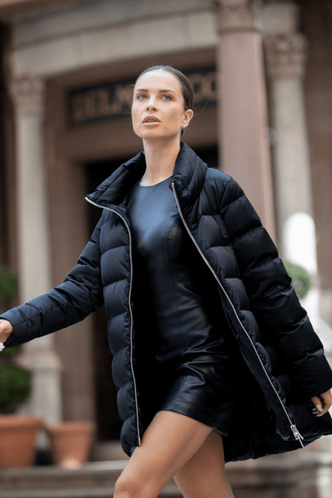 The Dorchester | Down Coat with Chunky Zipper | Midnight Black