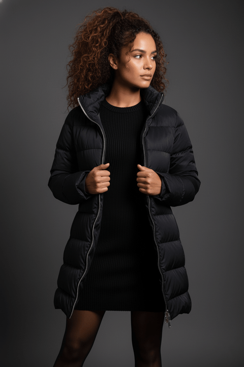 The Dorchester | Down Coat with Chunky Zipper | Midnight Black